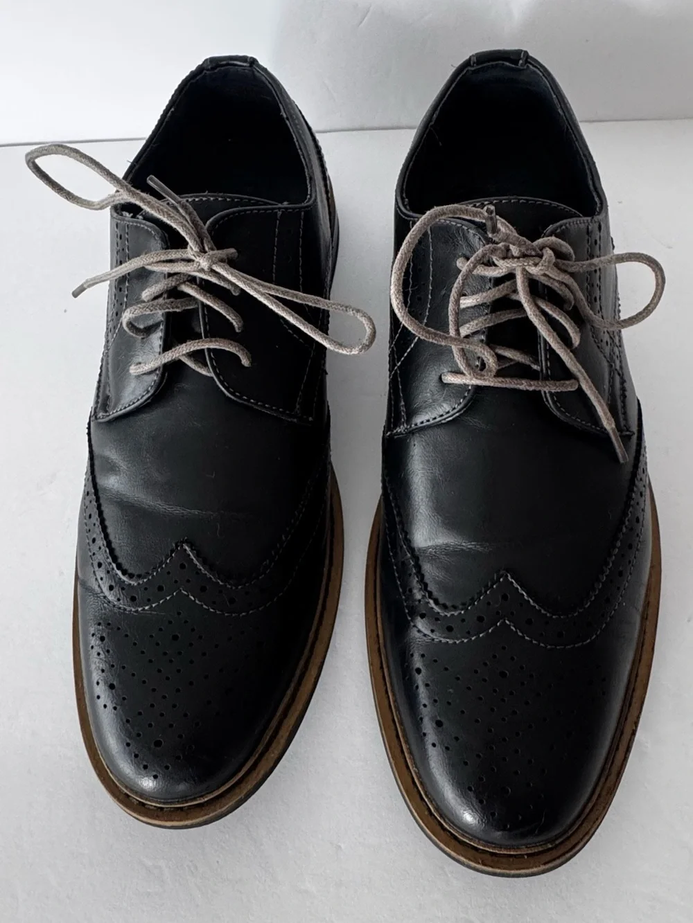 Perry Ellis Portfolio Dapper Men's 8.5 Black Wingtip Brogue Lace Up Dress Shoes